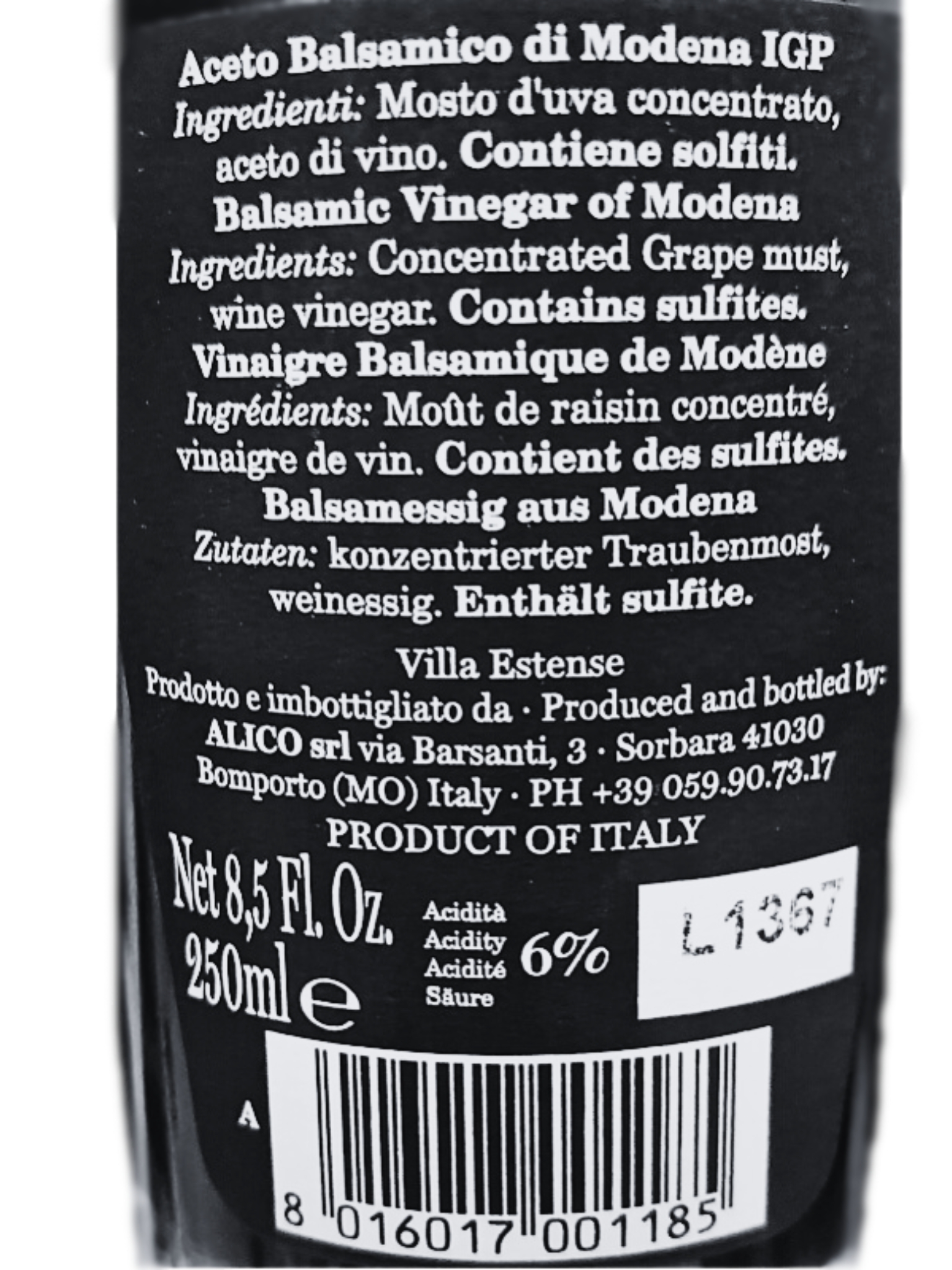 VINAIGRE BALSAMIQUE MODENE IGP ARGENT 250ML